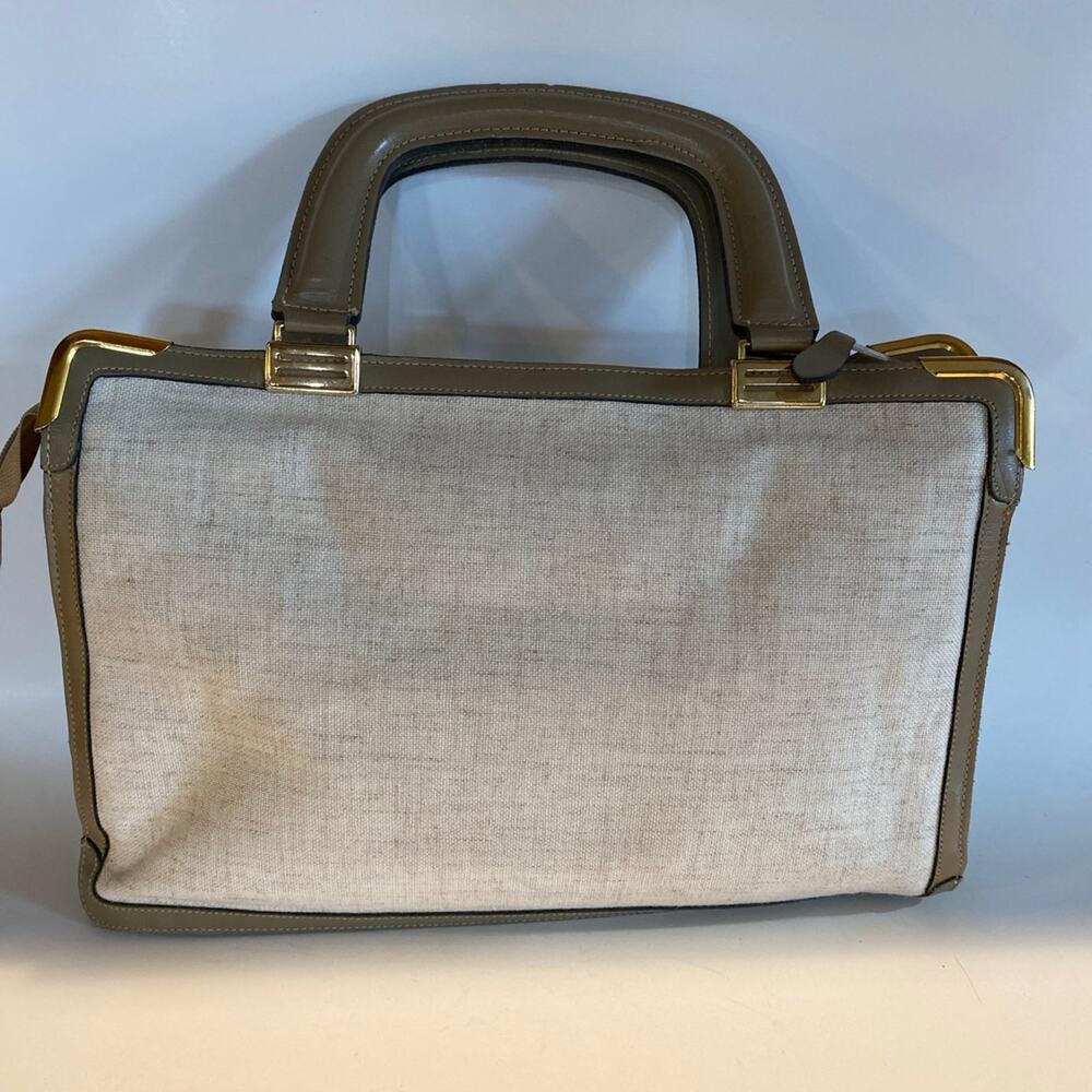 Philippe Vintage Handbag. Two Handles. Canvas and Taupe Leather. Many Compartmen - Picture 6 of 12
